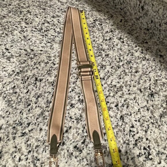 ADJUSTABLE WEBBING STRAP CANVAS/LEATHER KHAKI /MILITARYGREEN GOLD HARDWARE CHIC - Picture 6 of 13